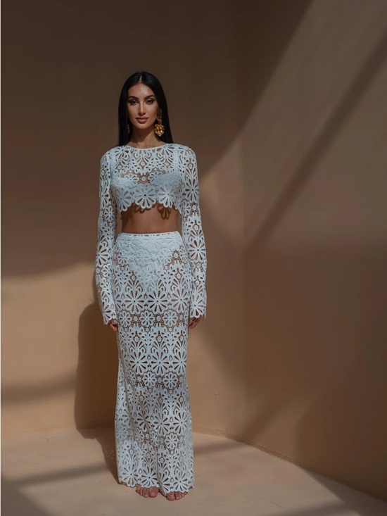 PHAIR Other - PHAIR White Crochet Floral Maxi Coverup Skirt